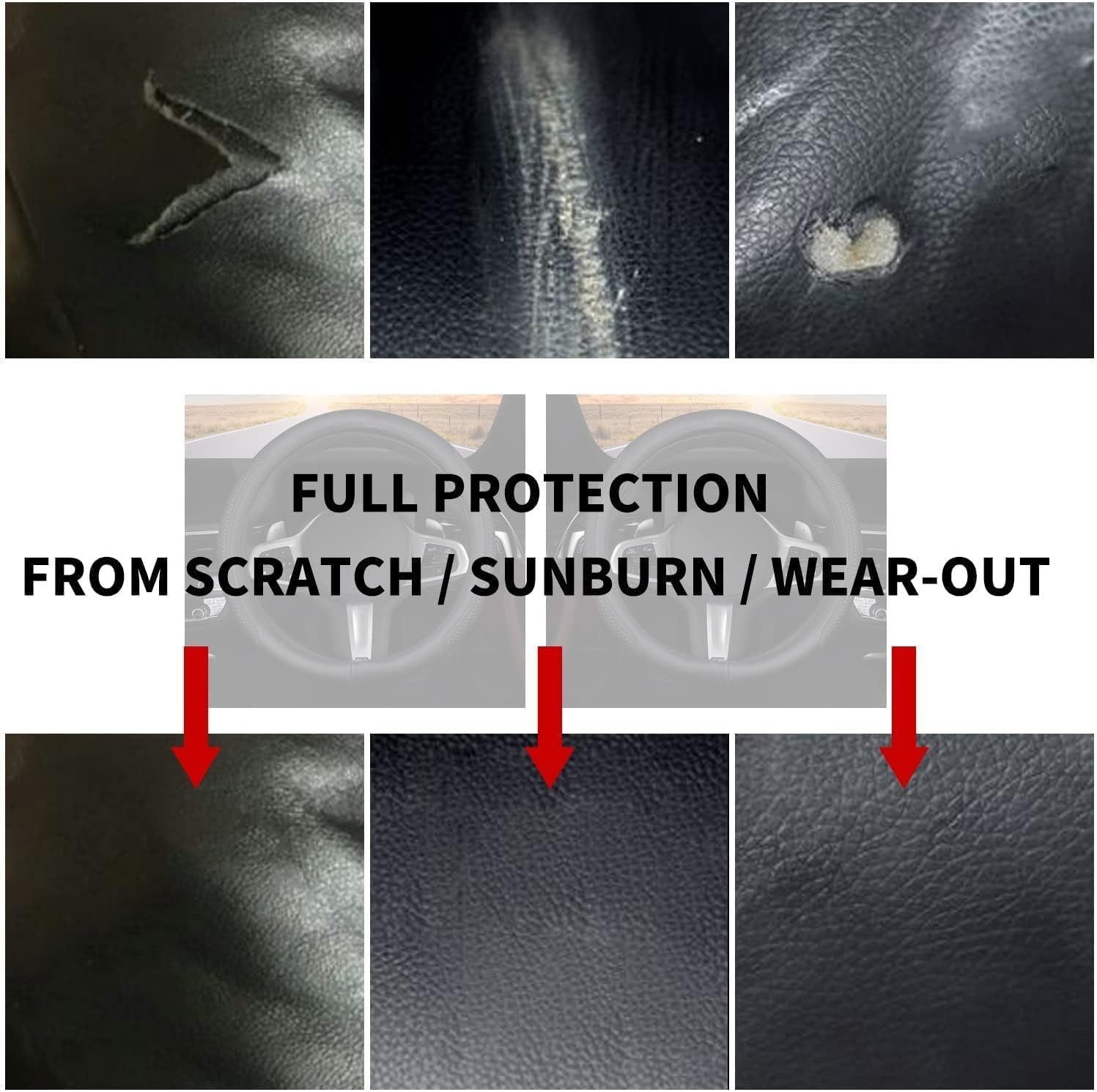 D Shape Steering Wheel Cover,Universal 14.5-15 Inch Car Black Leather Steering W