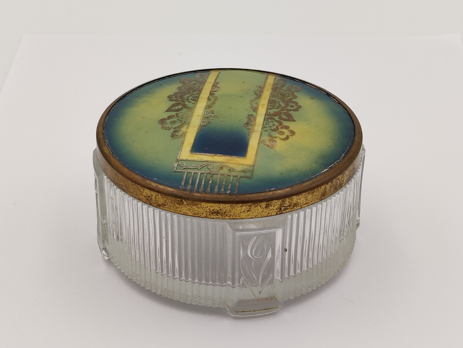 Antique Vanity Glass Powder Jar 3.5"D x 2"H