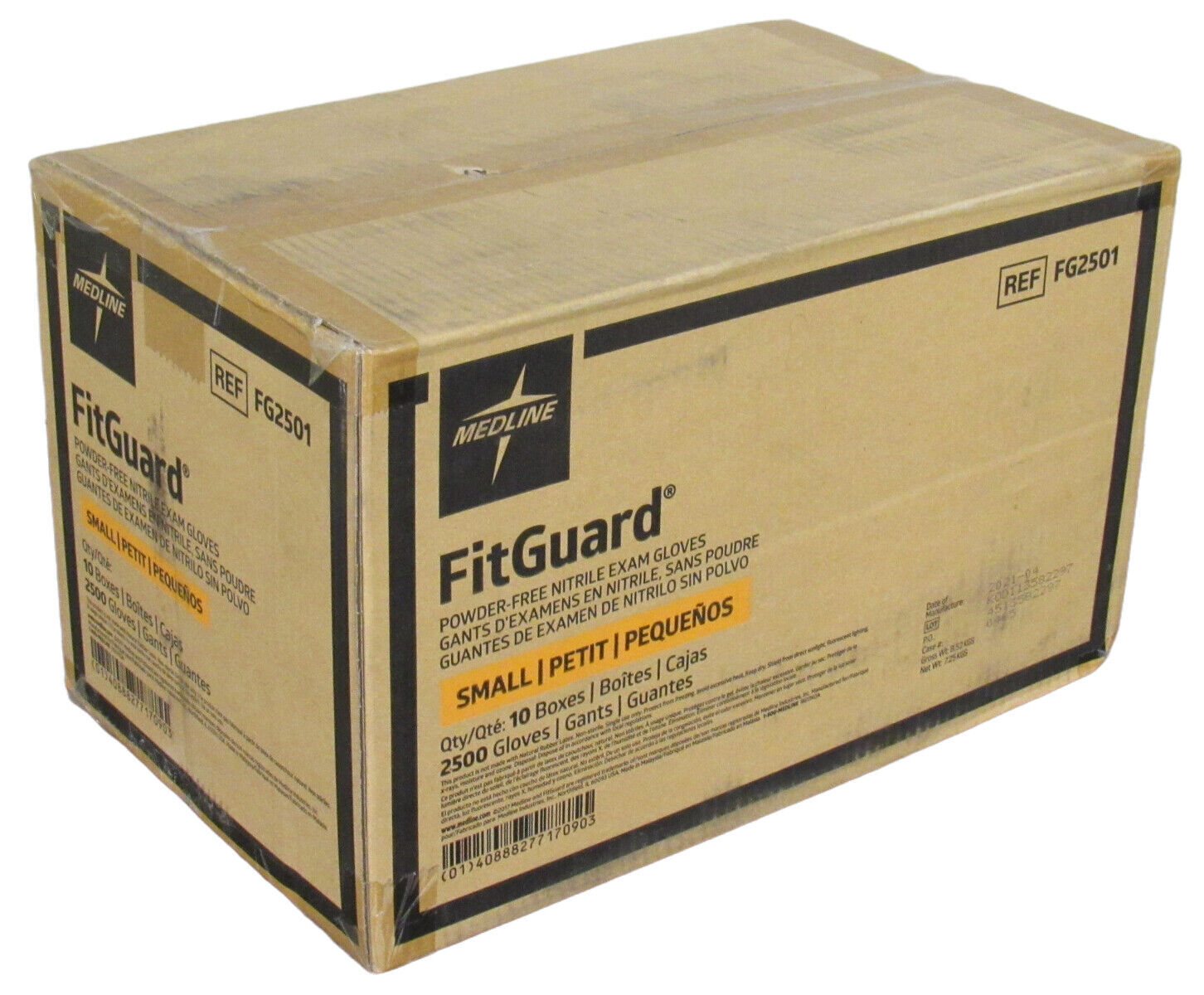 Medline Fitguard Nitrile Exam gloves 2500ct per case, sizes S/M/L