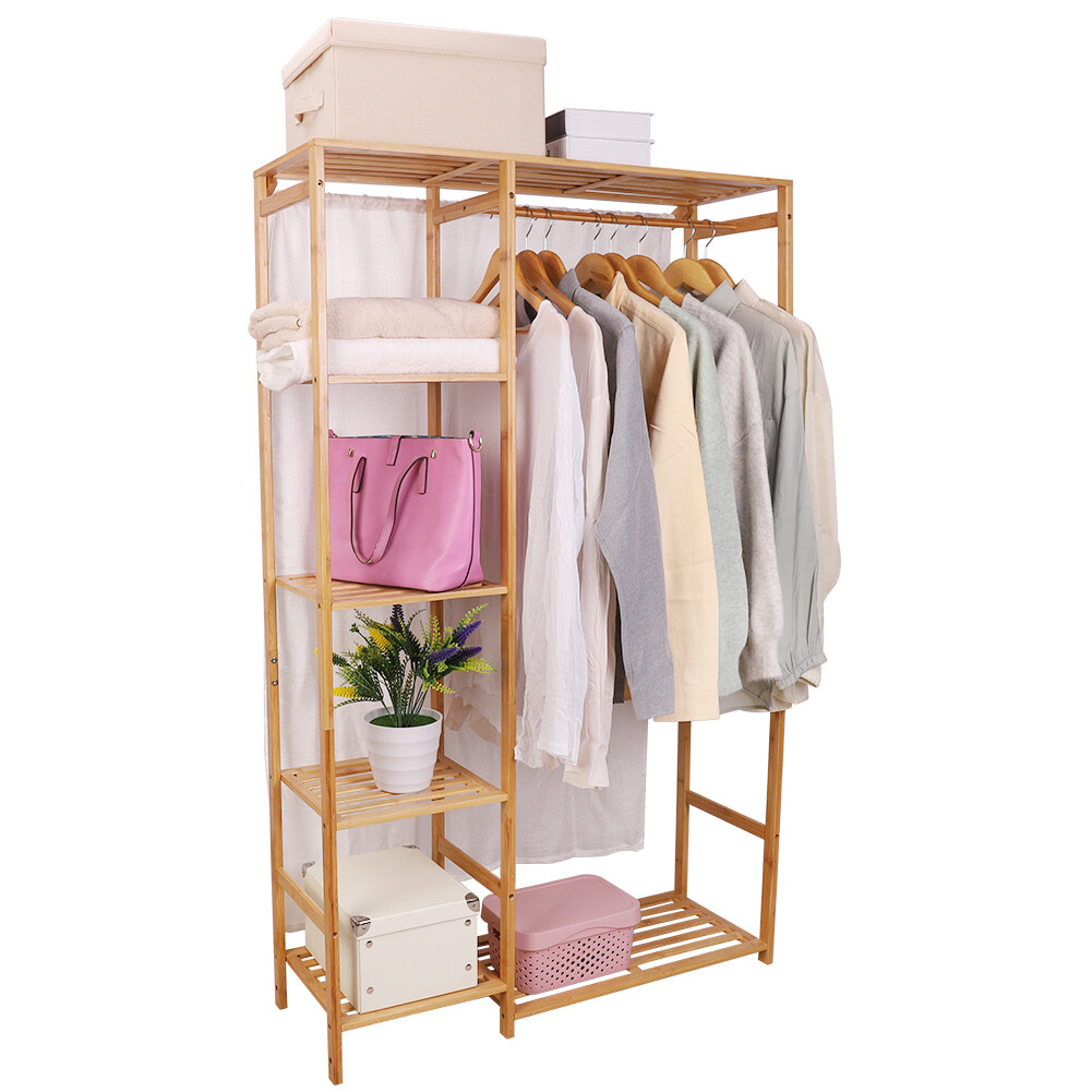 Freestanding Large Wood Clothing Garment Rack Shelf Clothes Hanging Rack Closet