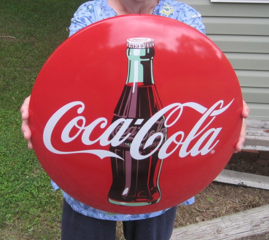16" Coca Cola Metal Dome Button Coke Advertising Sign
