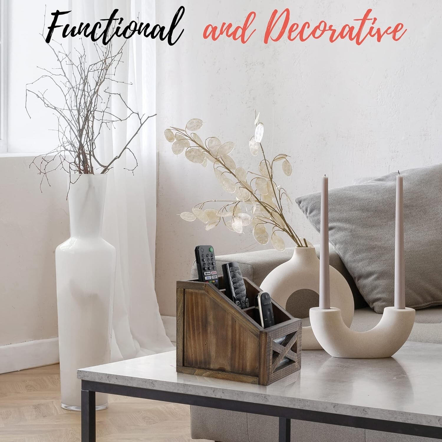 Autumn Alley Farmhouse Remote Holder Desk Organizer 3-Slot Compartment, Brown