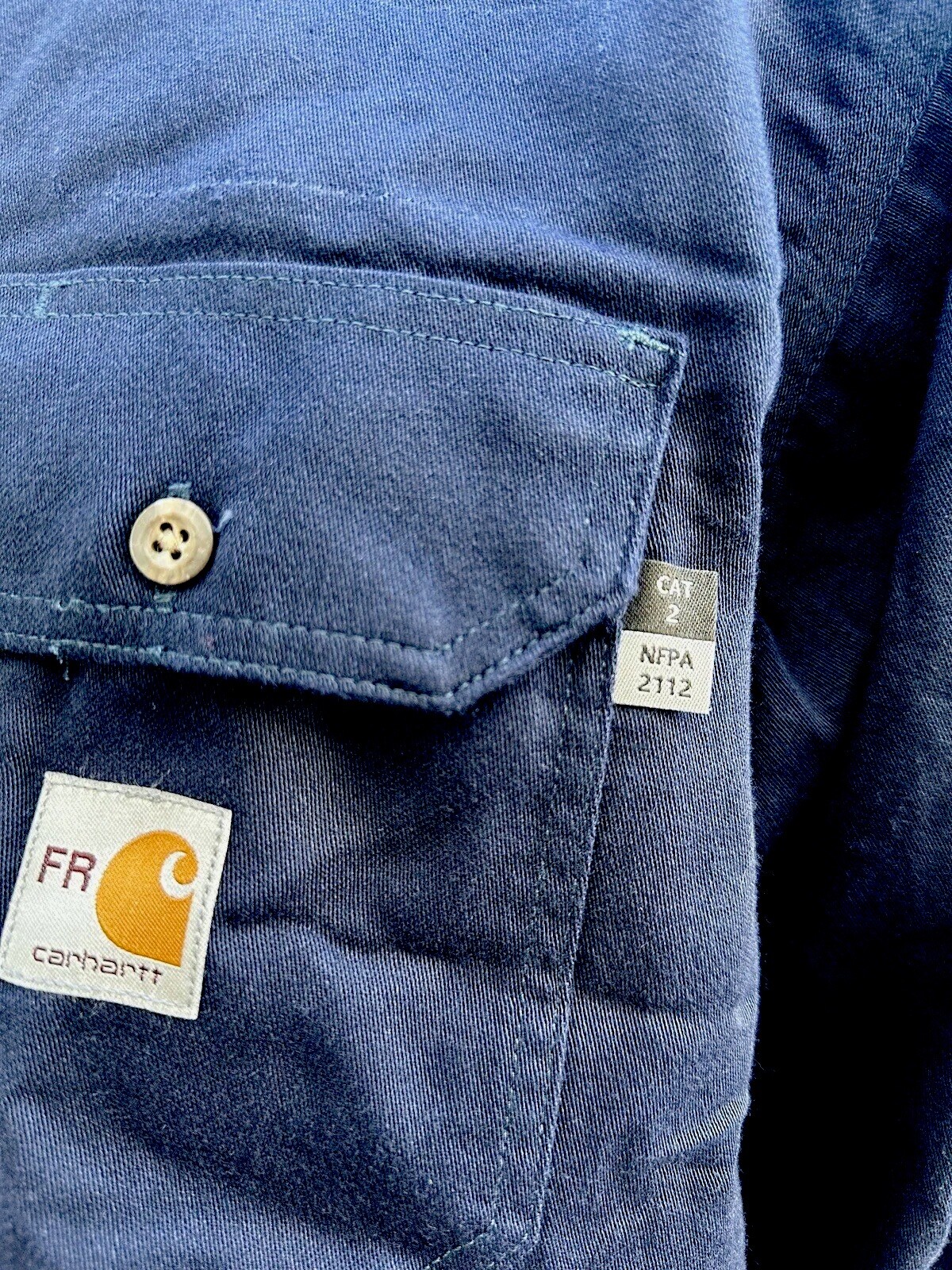 2 Carhartt FR Button Down Cotton Work Shirts Large RG Navy