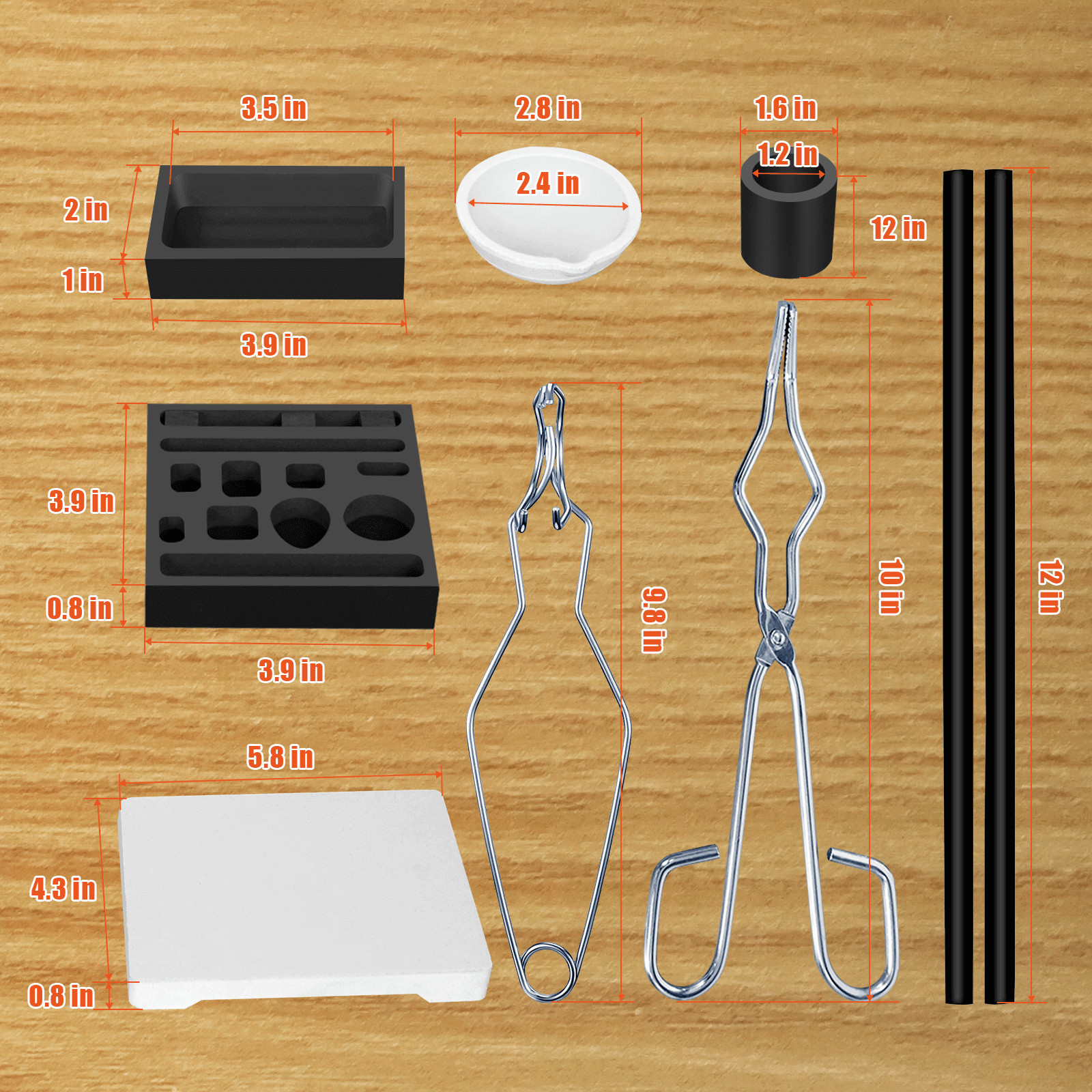 9PCS Graphite Ingot Crucible Mold Set Torch Melting Tools Kit for Gold Silver