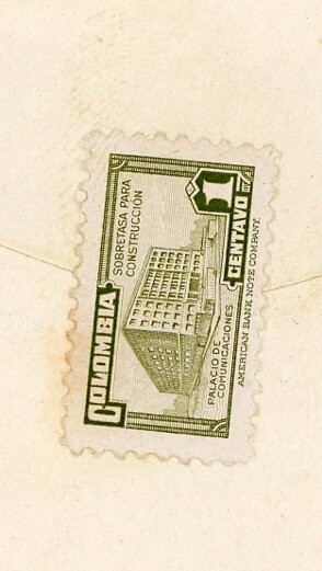 1948 Columbia Stamps Cover Cali 1 5 60 Centavos Palace of Communications Postal