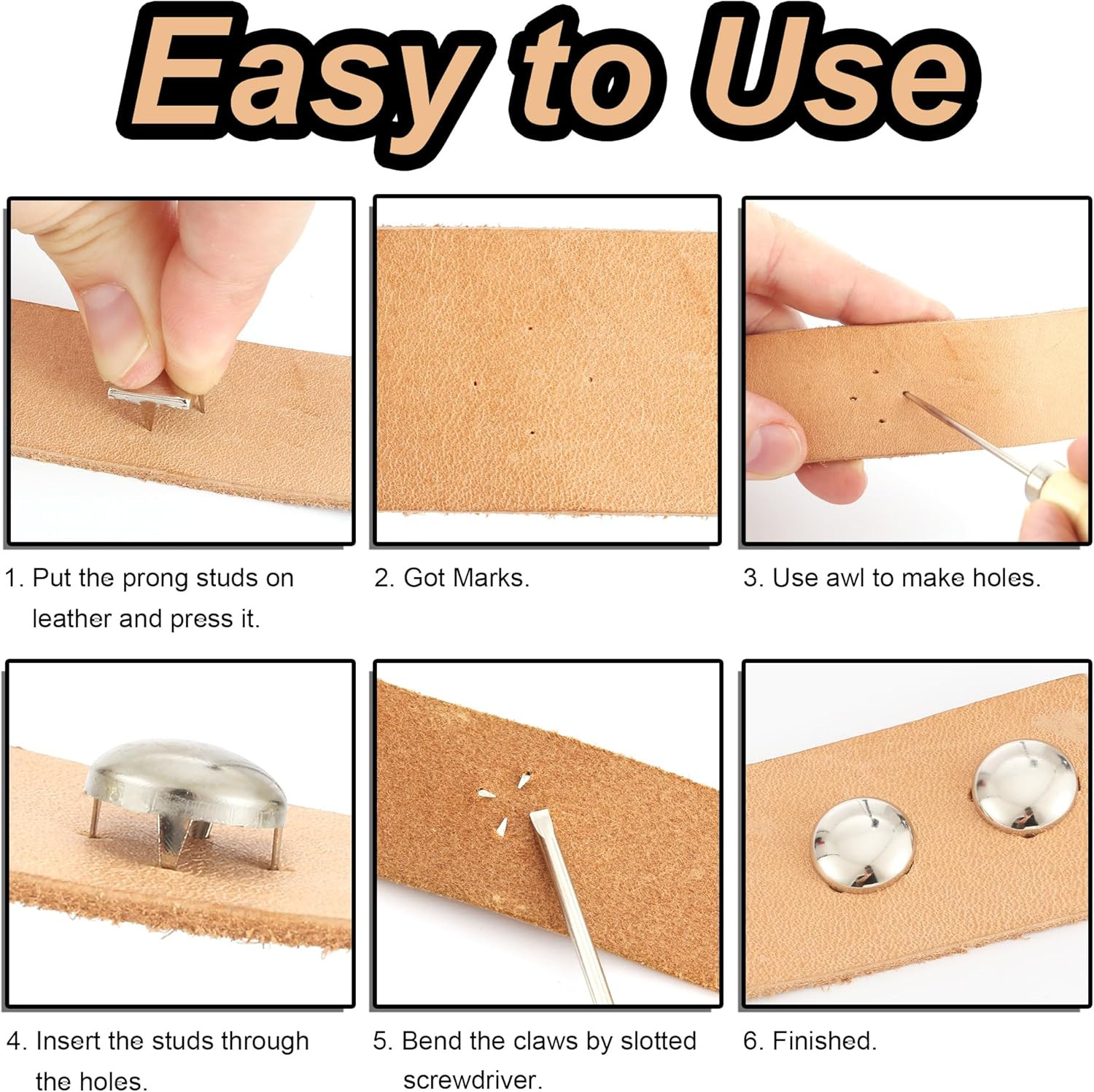 1220 Pcs Assorted Sizes Studs for Clothing Leather Rivets Round Dome Studs and S