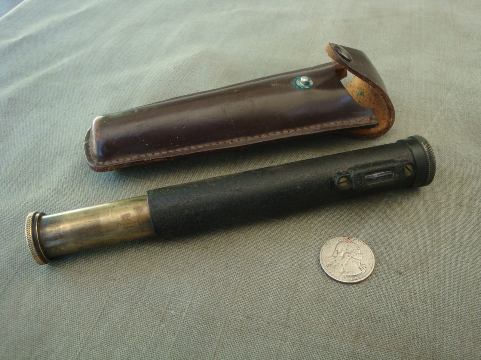 Vintage Hand Held Surveyor's Sighting Level With Leather Belt Case