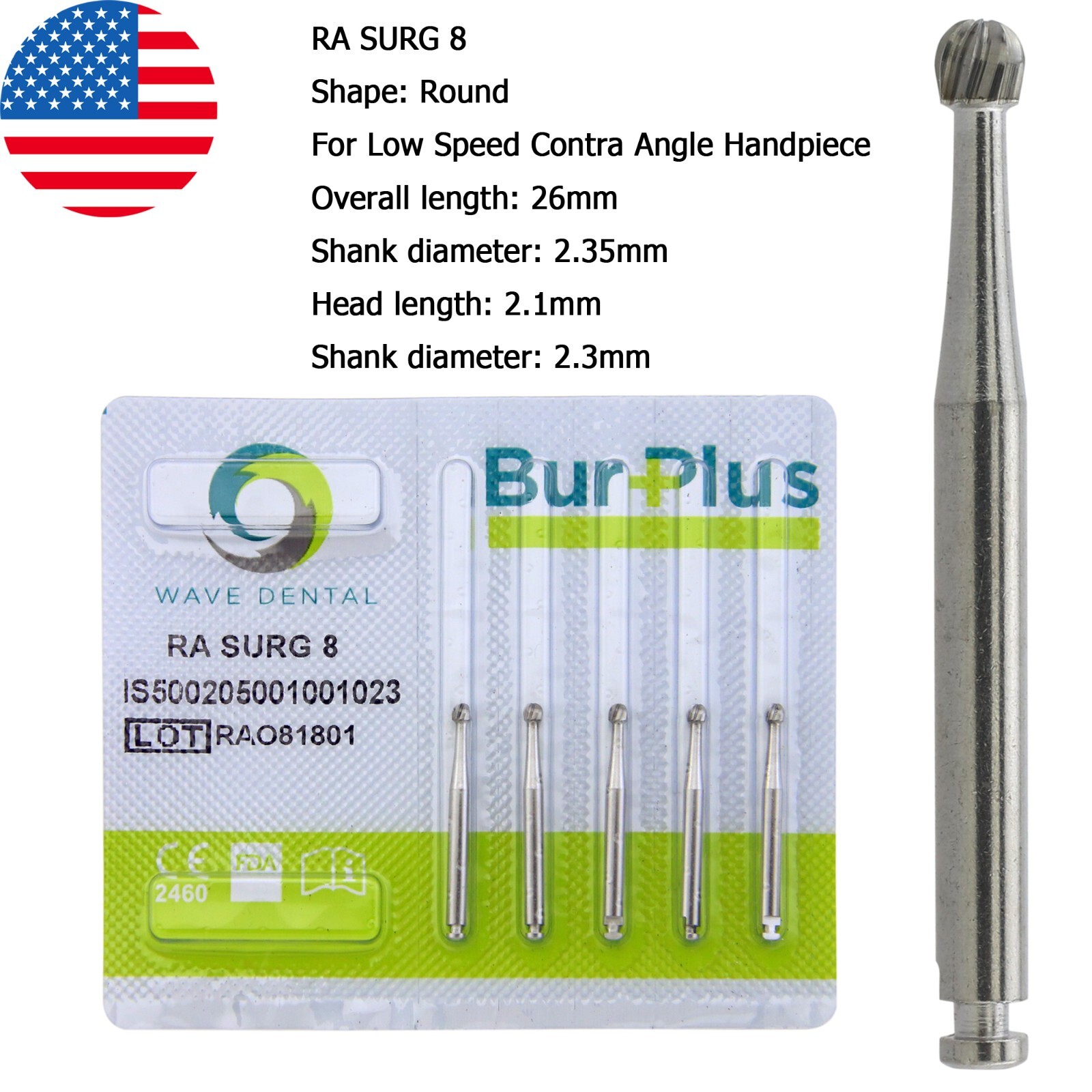 Wave Dental Carbide Round Burs Surgical Length Latch Burs Low Speed LA RA 2 4 6