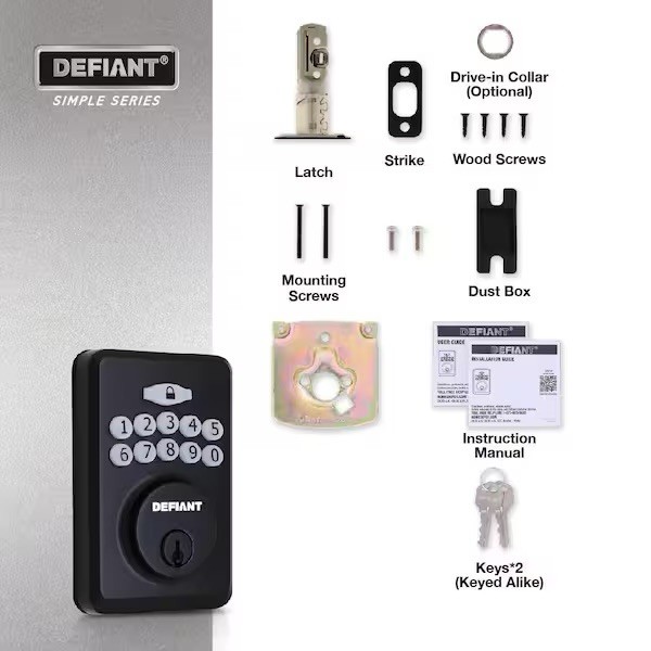 Defiant Radius Matte Black Single Cylinder Electronic Keypad Deadbolt