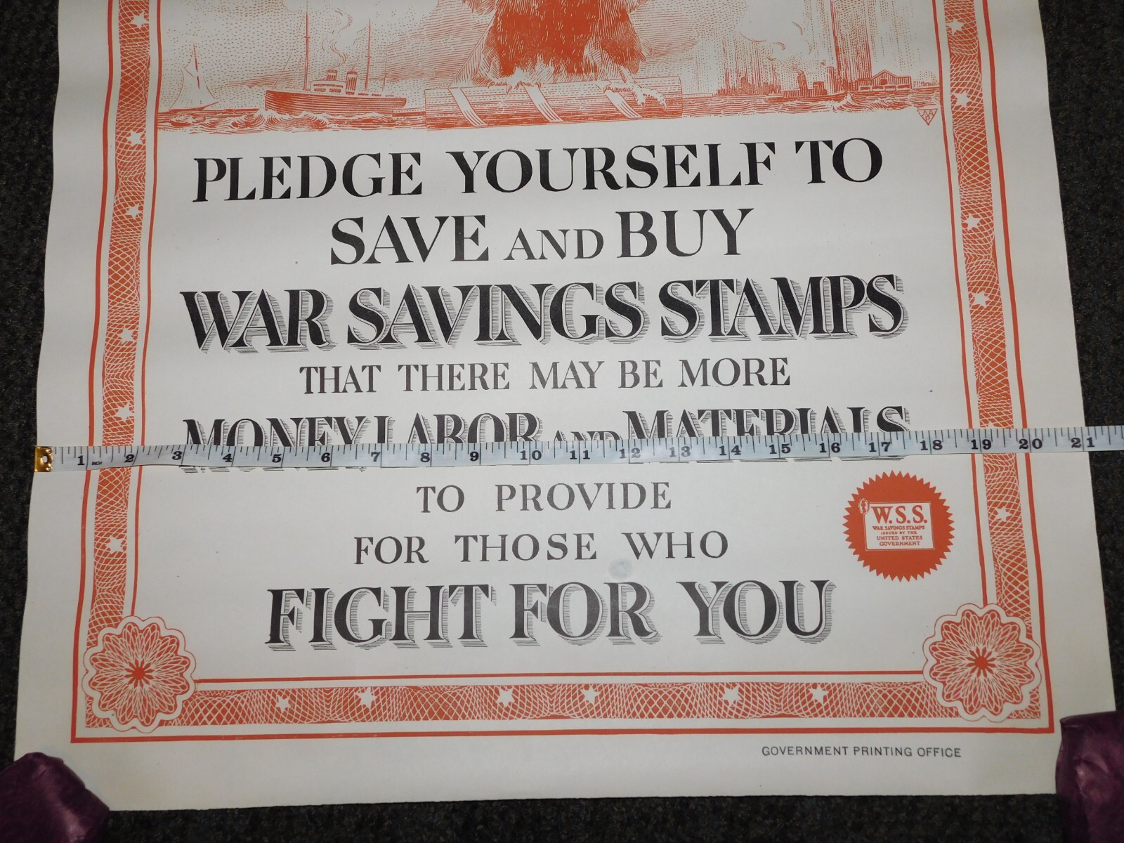 VINTAGE WWI WORLD WAR 1 NATIONAL WAR SAVINGS DAY WSS SAVE & BUY EAGLE POSTER