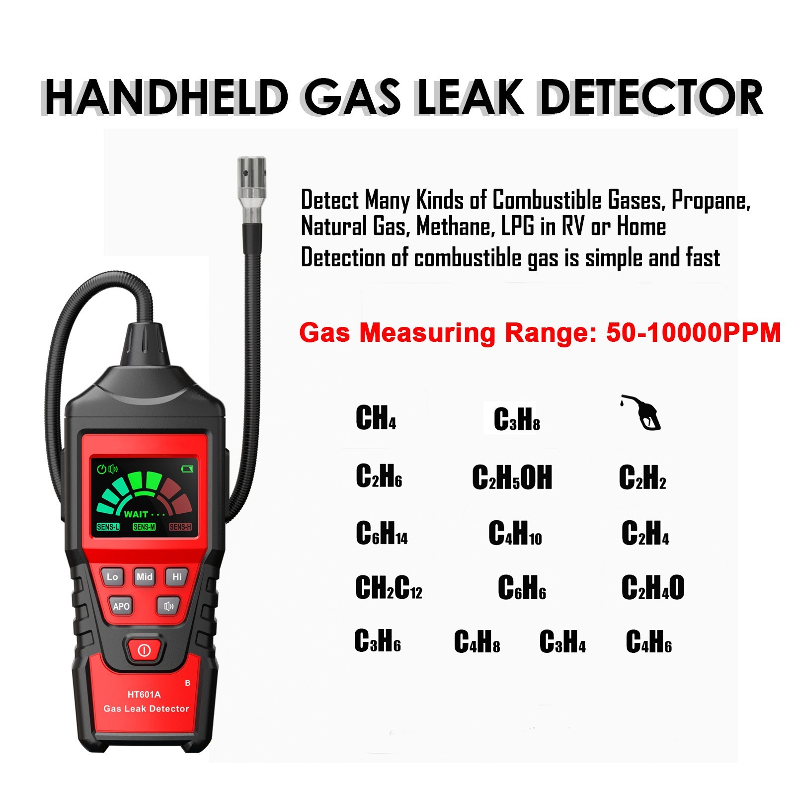 Natural Gas Detector, Combustible Gas Leak Detector with 17-Inch Probe