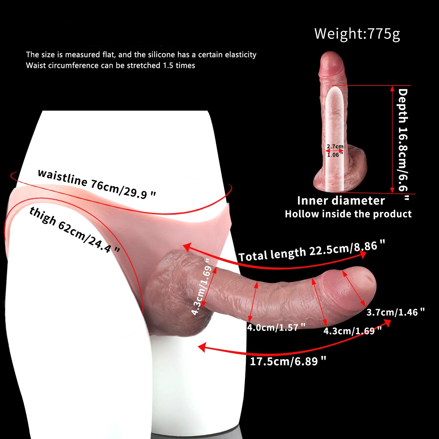 Wearable Penis Sleeve Extender&Enlarger For Men Silicone Realistic Hollow Pants