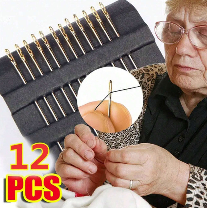 12pcs Hand Sewing Needles Set w/ Threader & Storage Box - NEW