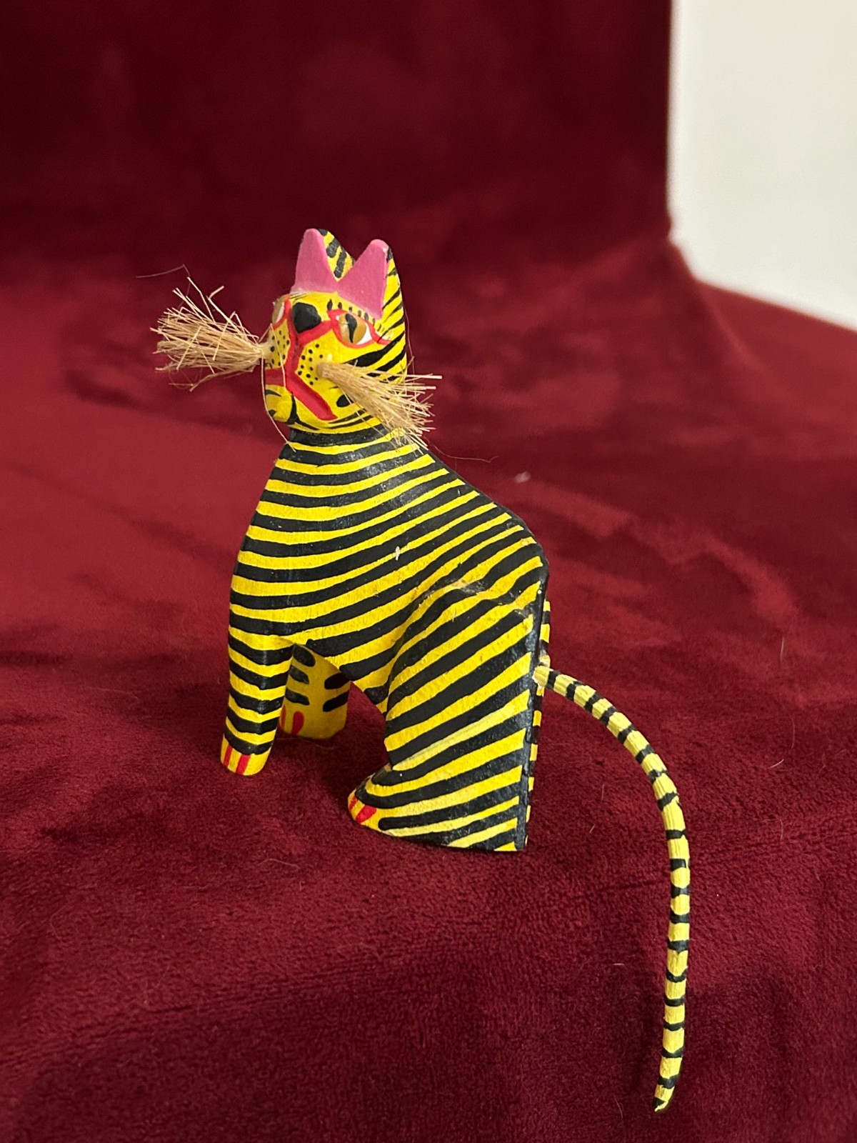 VTG Francisco Melchor Hand Carved Wood Yellow Cat or Tiger Folk Figurine Mexico