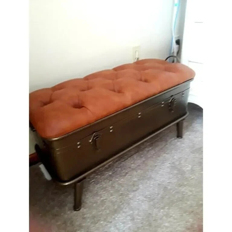 Farmhouse Storage Bench Mid Century Modern Small Trunk Chest Industrial 32x14x17