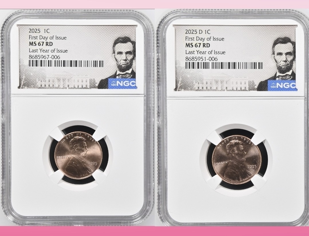 2025 P & D Lincoln Shield 1c Cent 2 Coin Set NGC MS67 RD LAST PENNY First Day %%