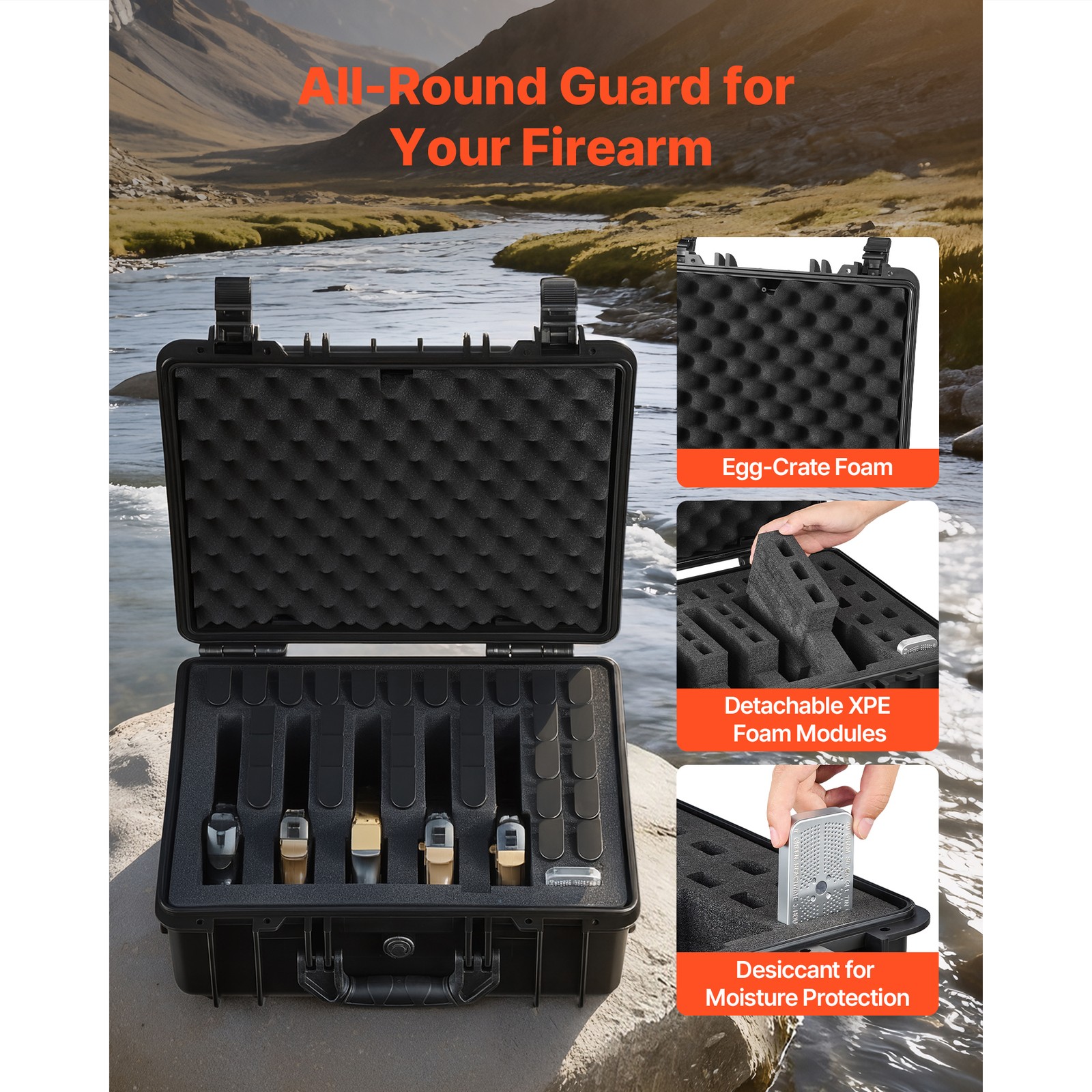 Uimoso Hard Pistol Case with Foam Lining for Secure Storage, 18.7x12.5x7.5 in