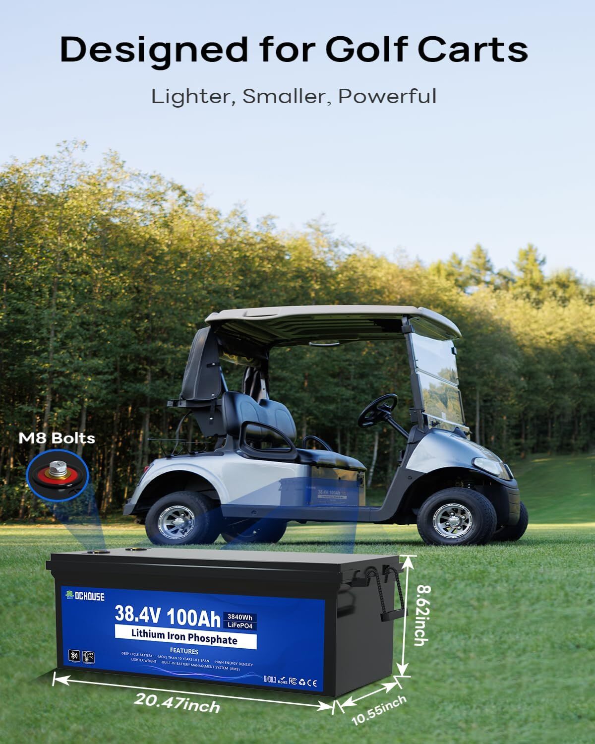36V 100Ah Lithium Golf Cart Battery with 25A Charger Golf Cart Trolling Motor RV