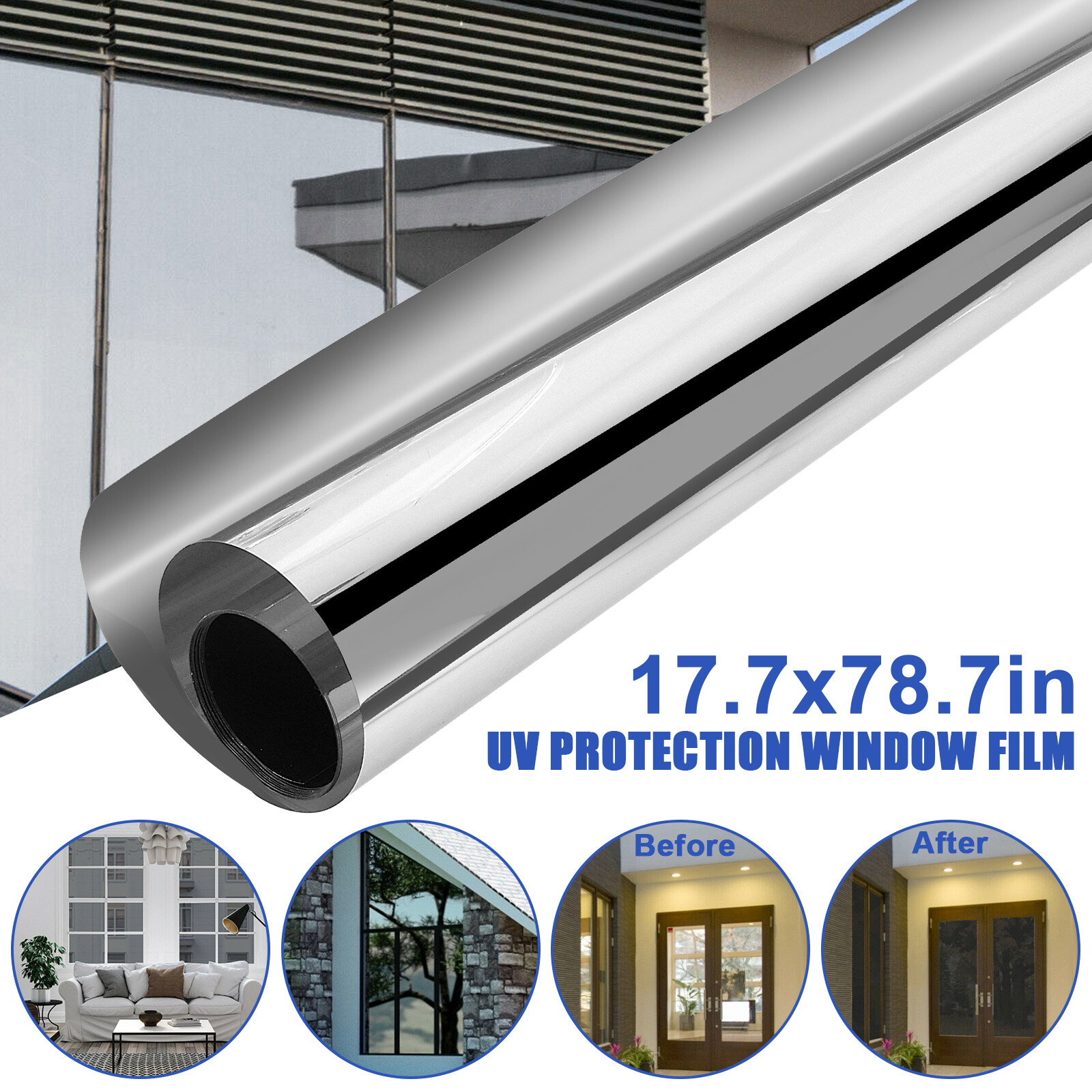 One-Way Mirror Window Film Privacy Tint Sun UV Reflective Heat Control for House