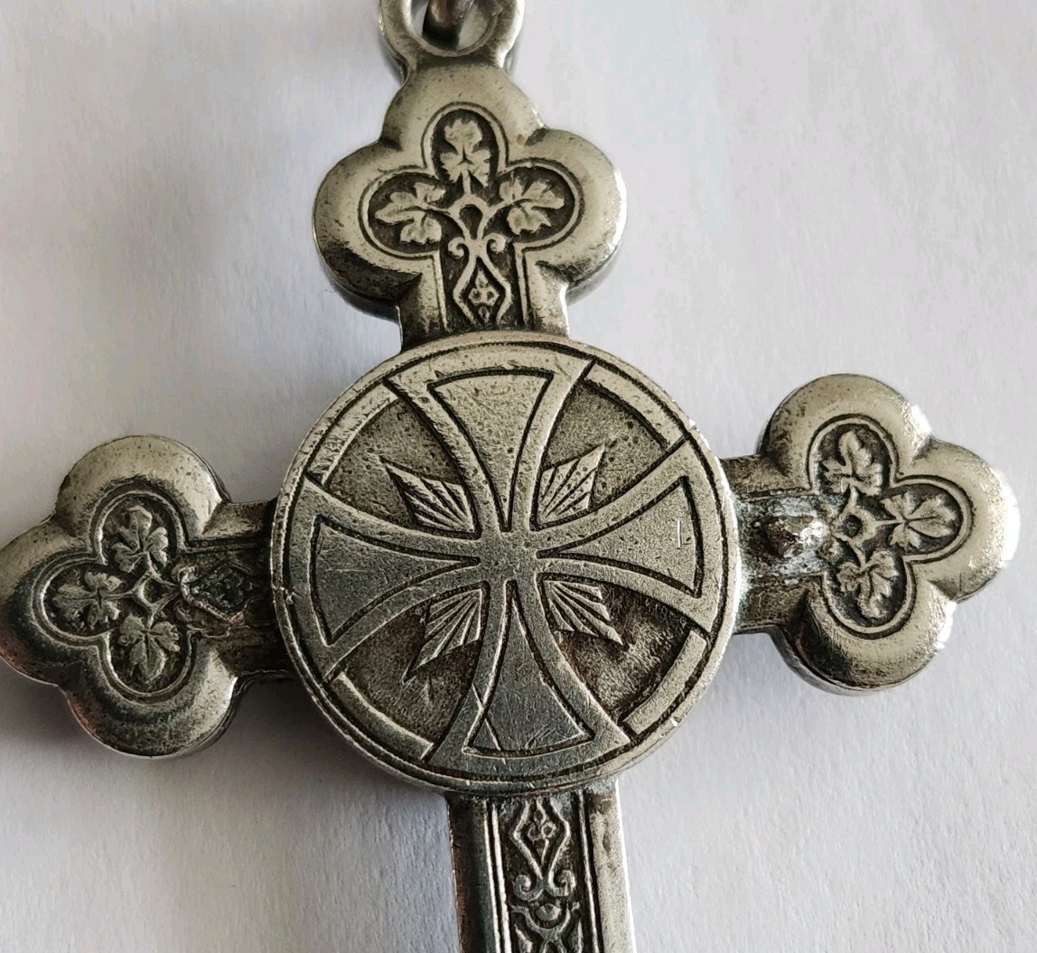 Antique Silver St. Anthony M. Claret Catholic Reliquary Relic Crucifix