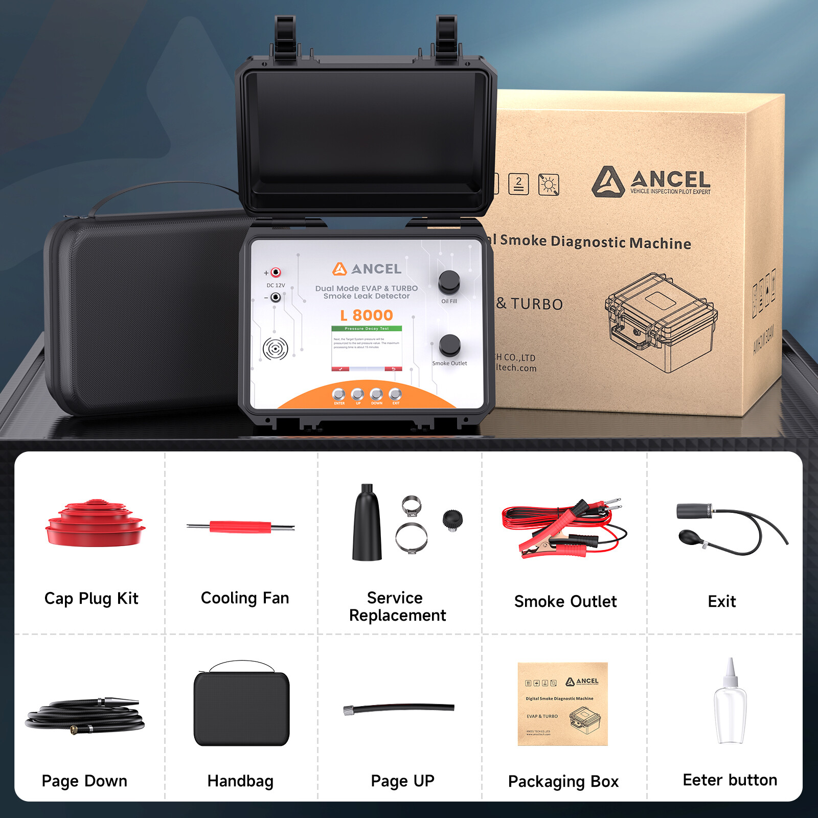 Ancel L8000 EVAP Smoke Machine Leak Tester Dual Mode Diagnostic Turbo System Kit