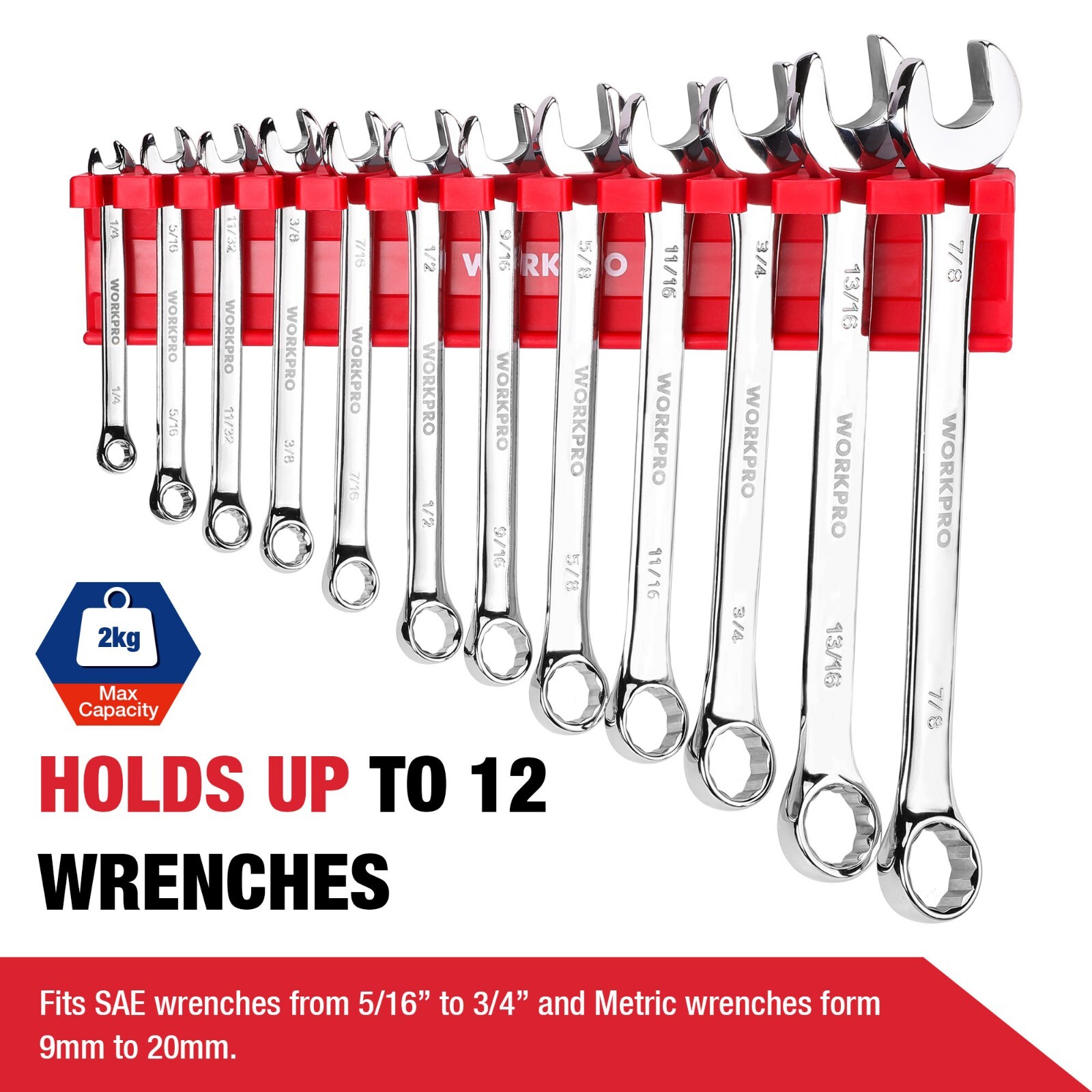 WORKPRO 2-Piece Magnetic Wrench Organizer Wrench Rack Tool Trays SAE&Metric