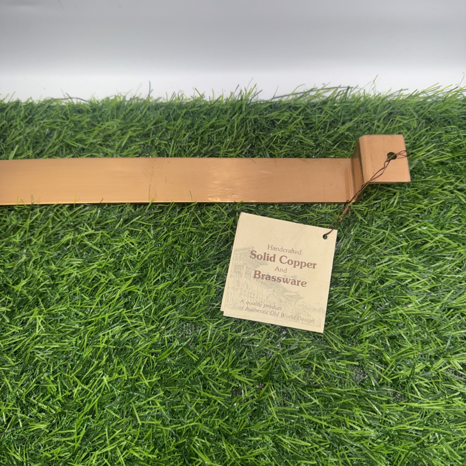 Vintage Solid Copper 24” Utensil Rack Korea Brass Tone Hooks Wall Scuffed NOS