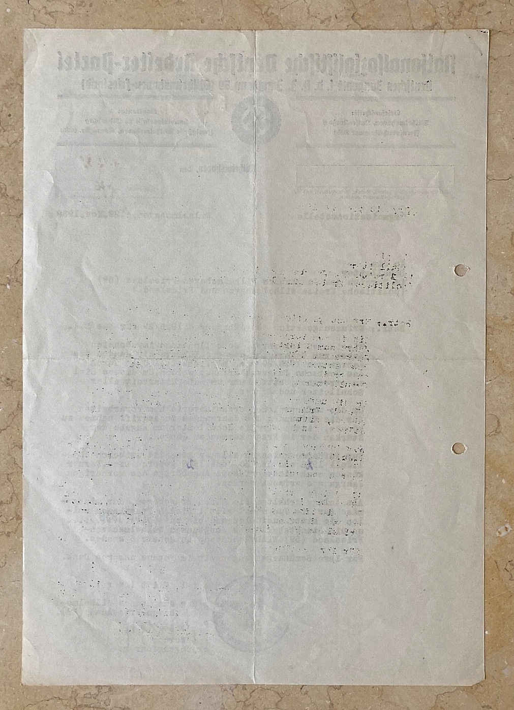 PRE-WW2 GERMAN NATIONAL SOCIALIST YOUNG PEOPLE'S LEAGUE REGISTRATION LETTER