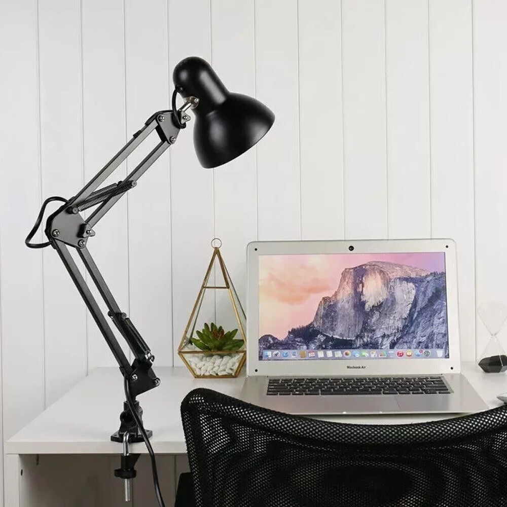 Metal Swing Arm Desk Lamp, Multi-Joint, Adjustable Arm, White Finish