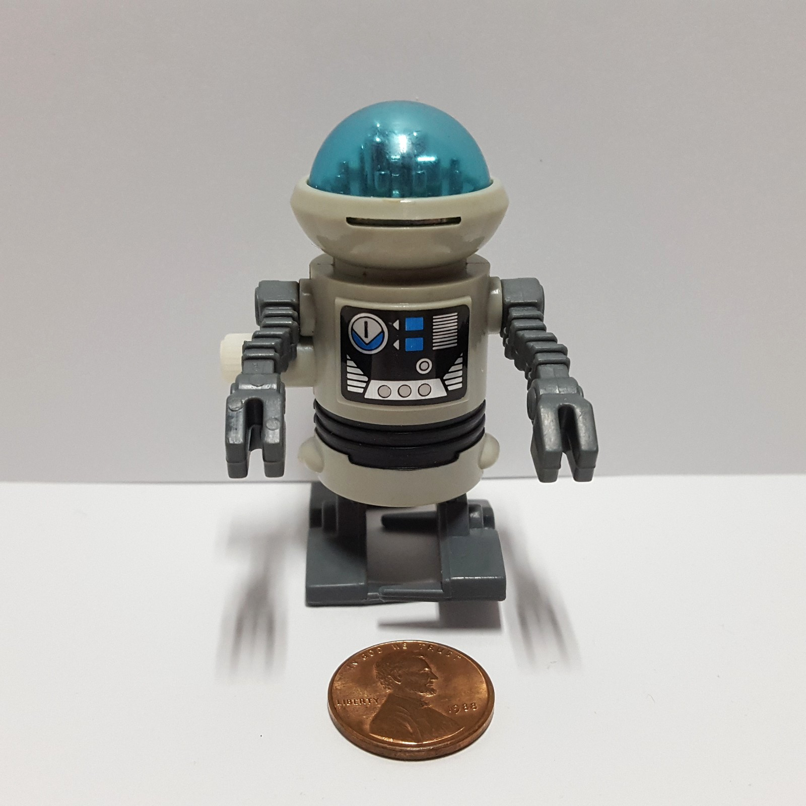 Vintage TOMY Pocket Bots GREY Wind Up Robot w/ Blue Clear Dome - DISPLAY ONLY