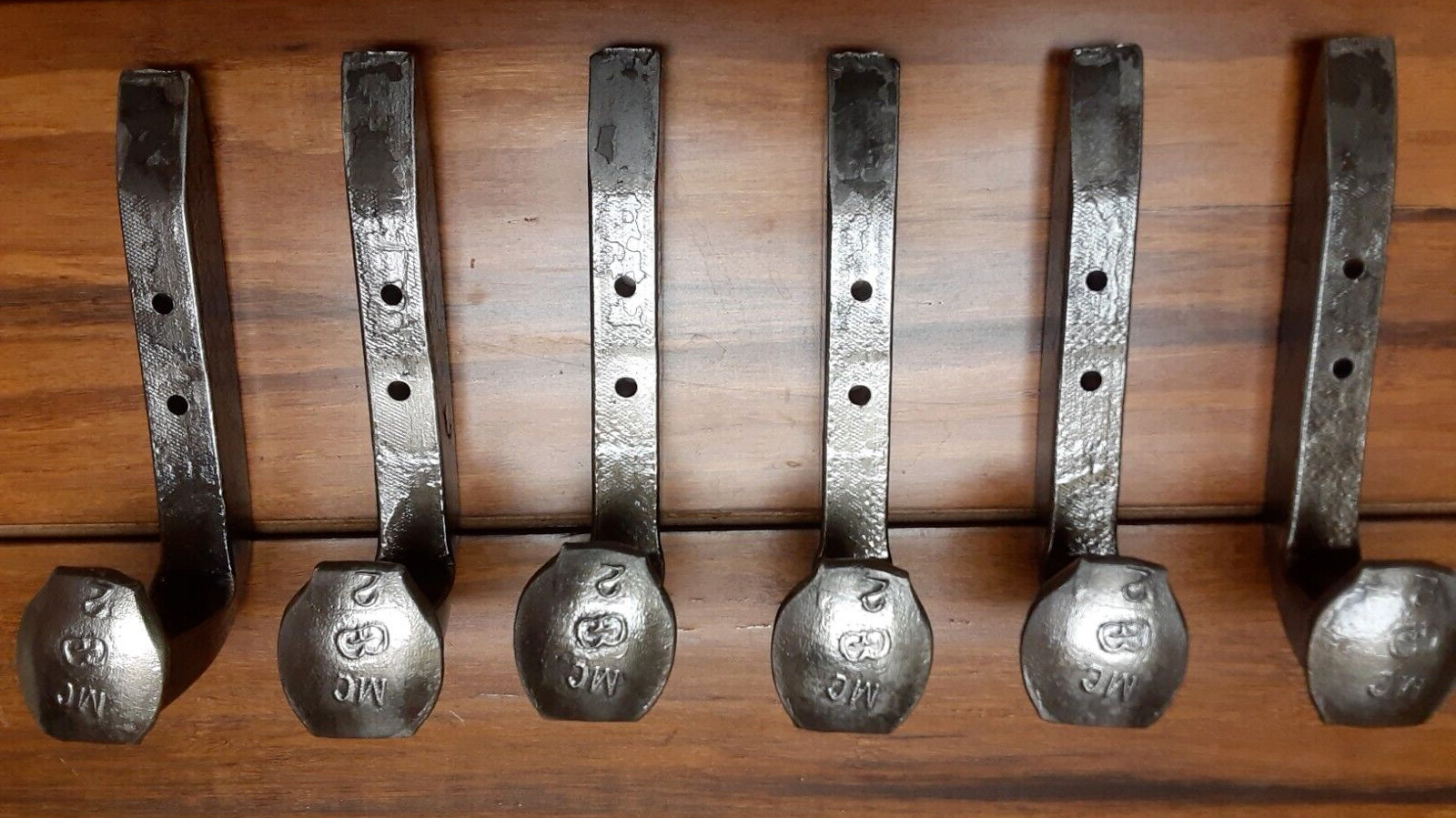 Set of 6 Railroad Spikes Hooks Hangers Rustic Industrial Coat-Hat  Brushed Steel