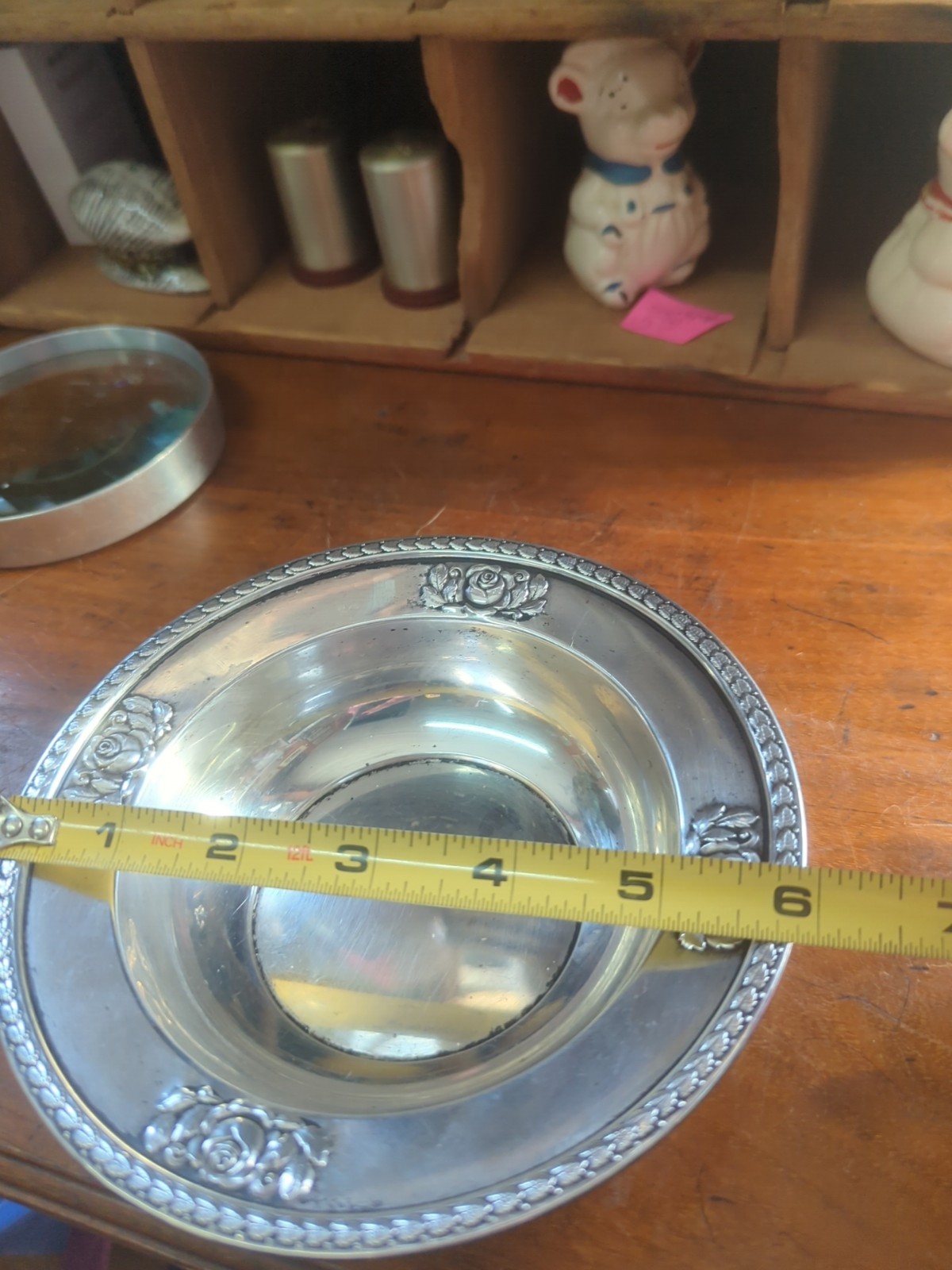 Sterling Silver Towel Roses & Laurel Leaf 6" Bon Bon Bowl 71 Grams