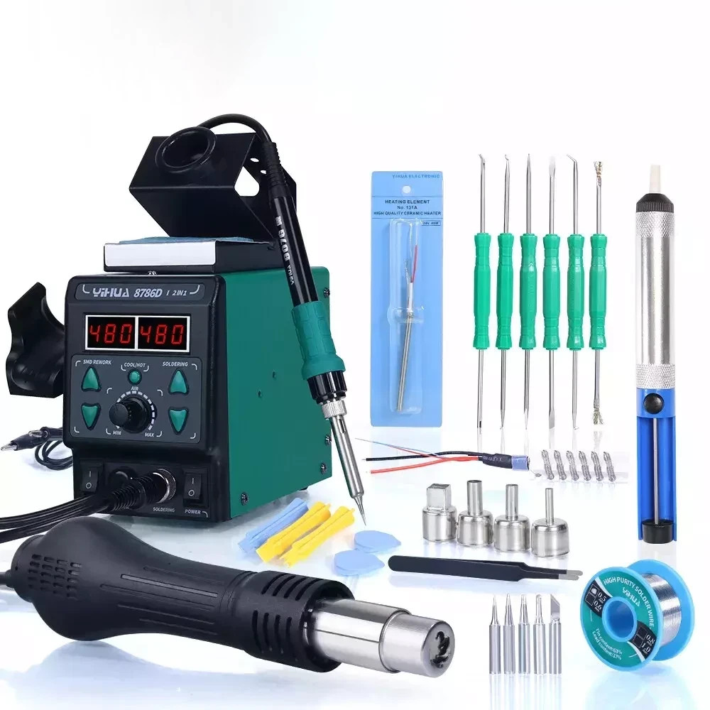 YIHUA 8786D-I Dual LED Digital Soldering Station with Hot Air Desoldering Rework