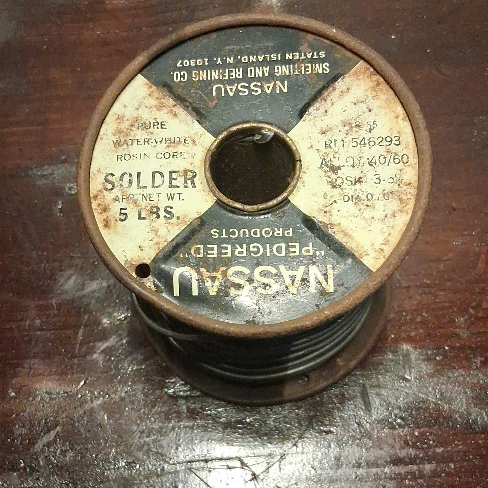 Nassau Pure Waterwhite Rosin Core Solder Wire 0.07 40/60 5 lbs