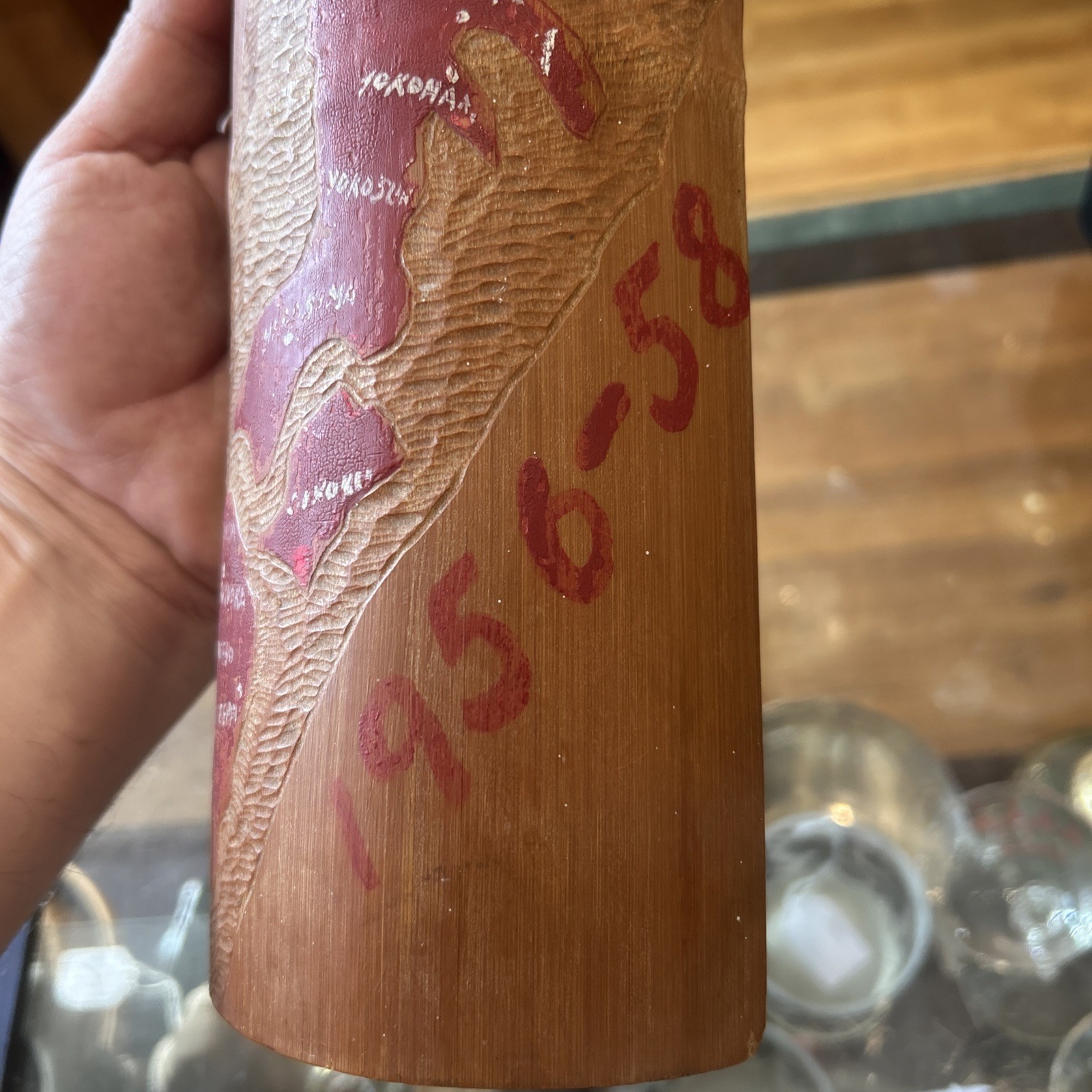 1955-58 KOREAN WAR Handmade Souvenir Map of Japan on Bamboo w/Military Bases