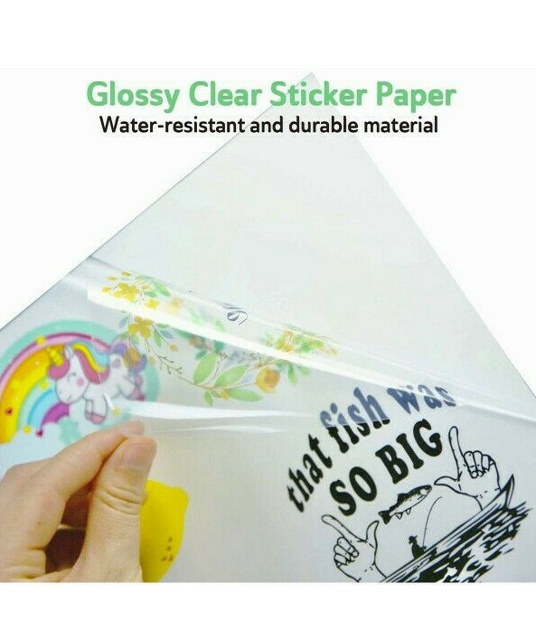 A-SUB Clear Vinyl Sticker Paper Waterproof for Inkjet Printer 60 Sheets 8.5x11