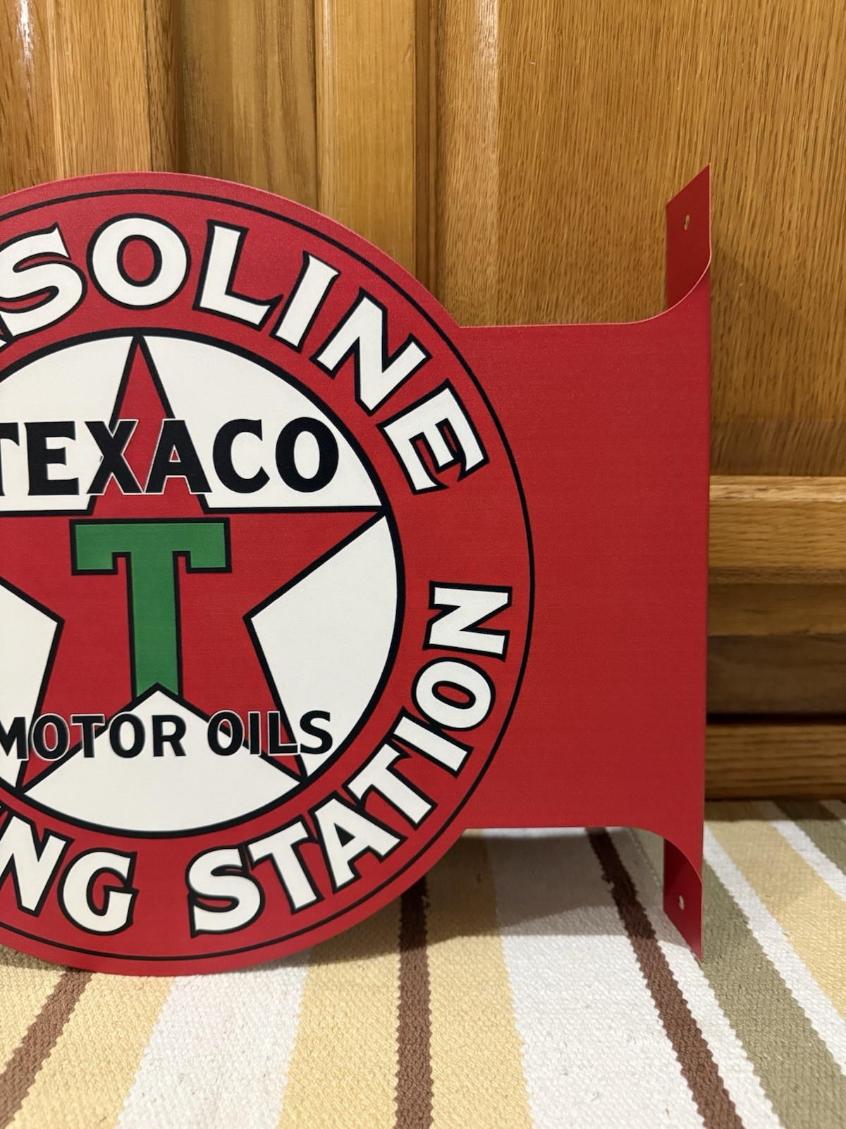 Texaco Gas Filling Station Flange Sign Double Sided Vintage Style Wall Decor