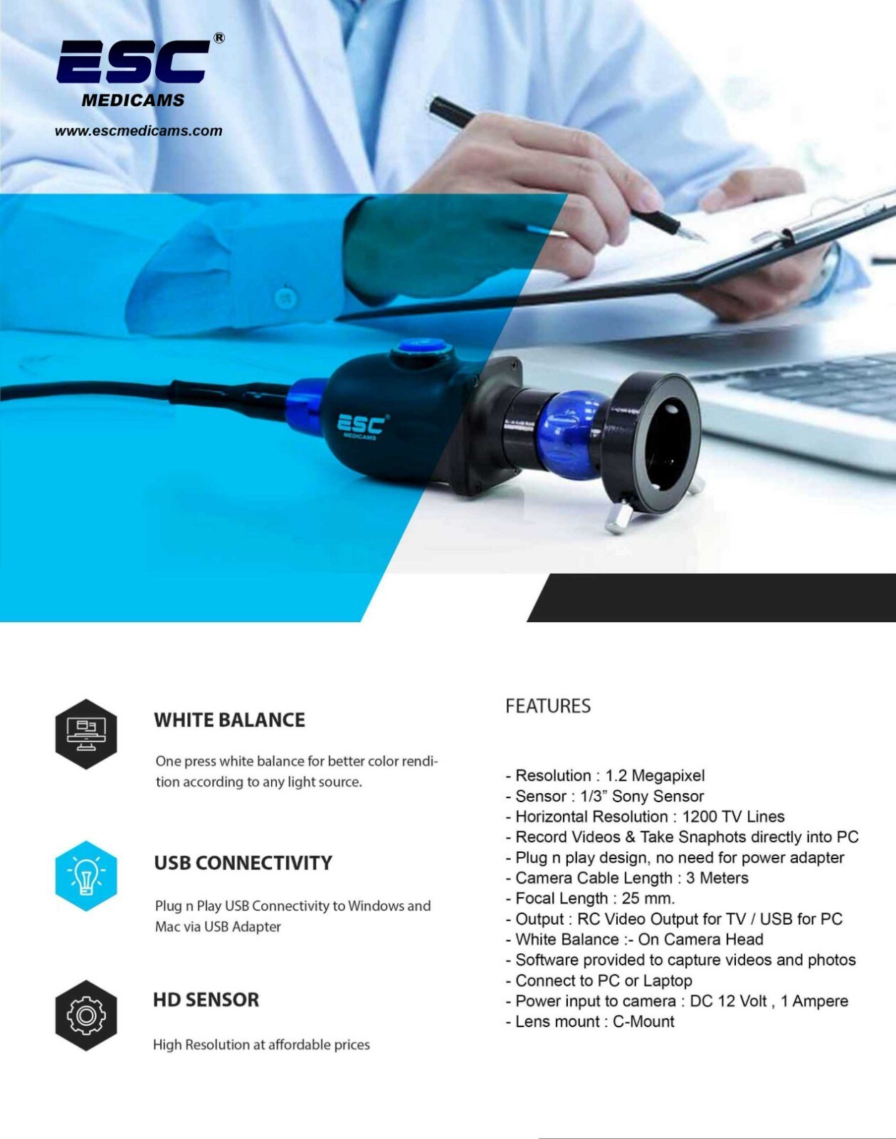 Endoscopy camera HD Portable USB Rigid Endoscope Storz ENT Medical 1.2MP Windows