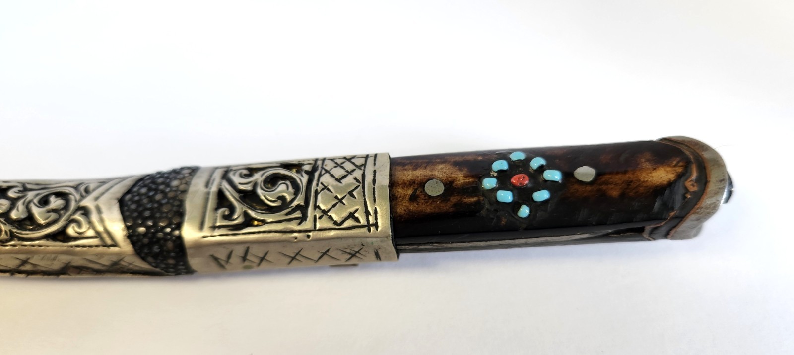 Antique Tibetan Himalayan Turquoise Knife & Sheath Tribal Nomad 6.5" Sheathed