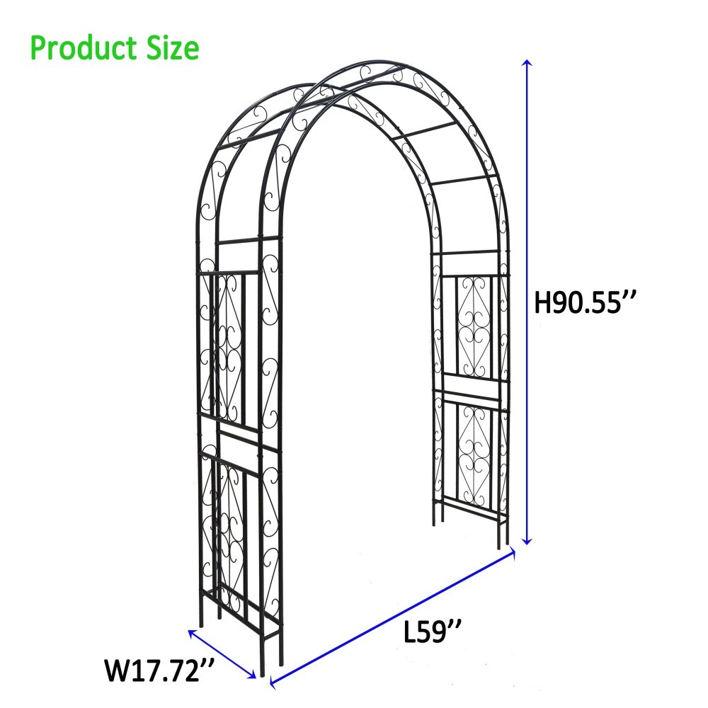 Black Metal Garden Arch 59x17.71x90.55 Inch Climbing Plants Support Rose Trellis