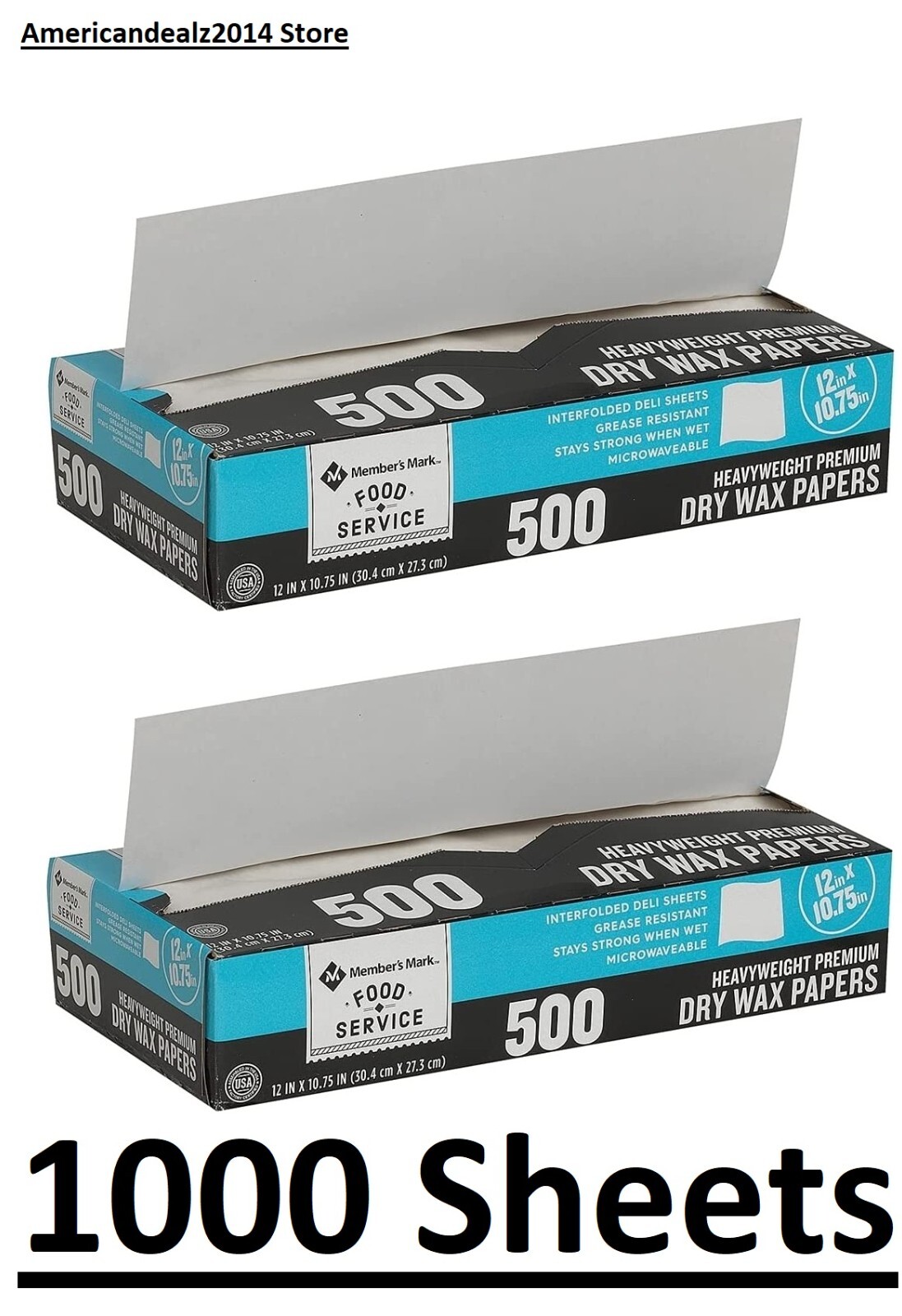 2 PACK Heavyweight Wax Paper Sheets 12" X 10.75" {500 Each} (Total 1000 Count)