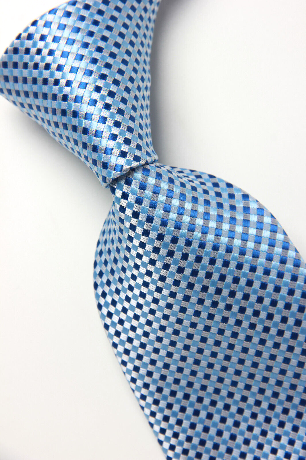 New Classic Checks Plaids Blue Silver JACQUARD WOVEN 100% Silk Men's Necktie Tie