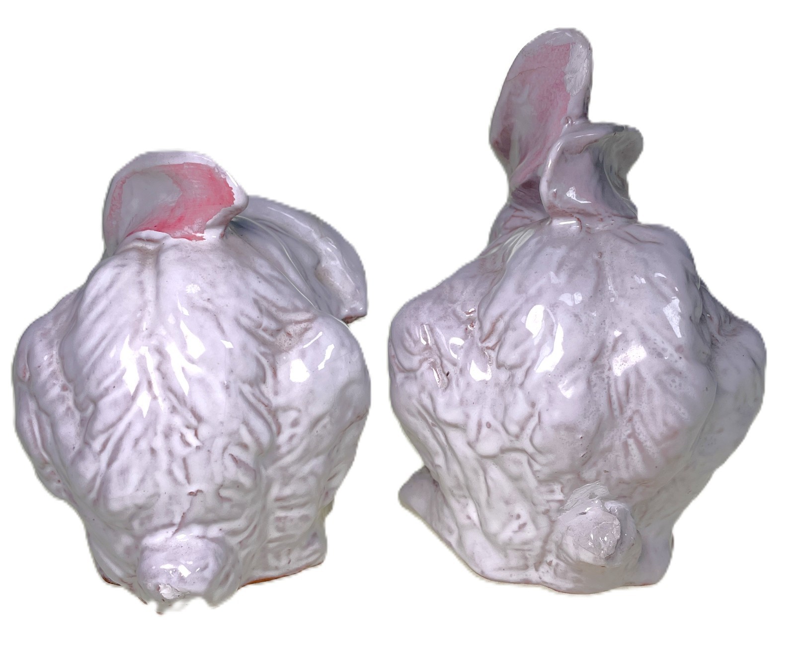 2 Italian Mottahedeh Bunny Rabbit Hare White Glazed Terracotta Easter DEFECTS