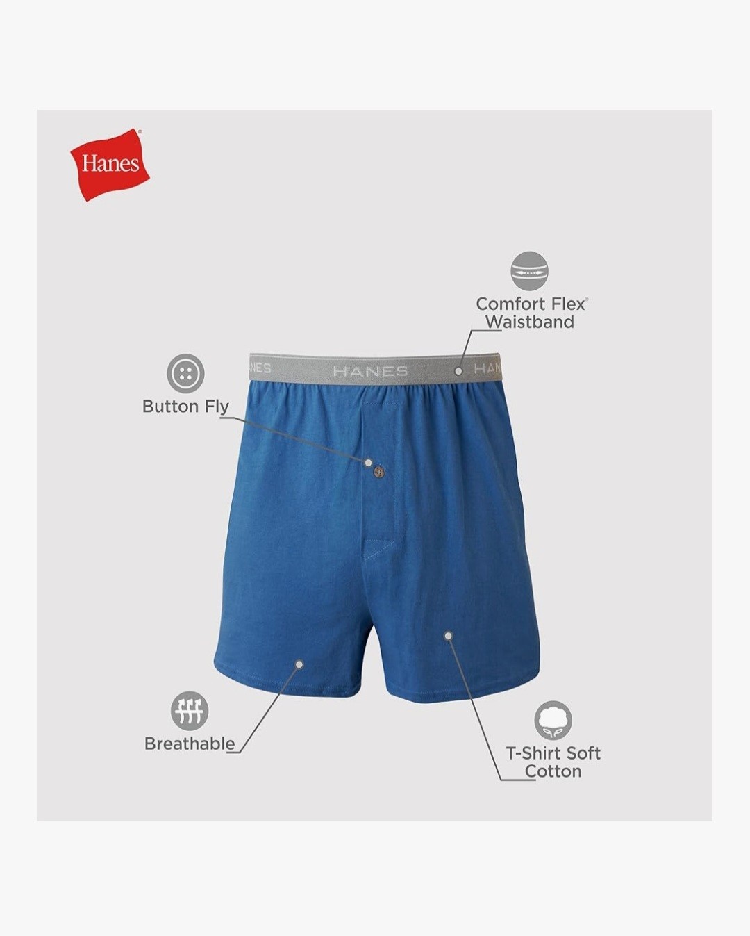 Hanes Boxers,Cool & Breathable Cotton,Exposed & Comfortflex Waistbands 5 Pack