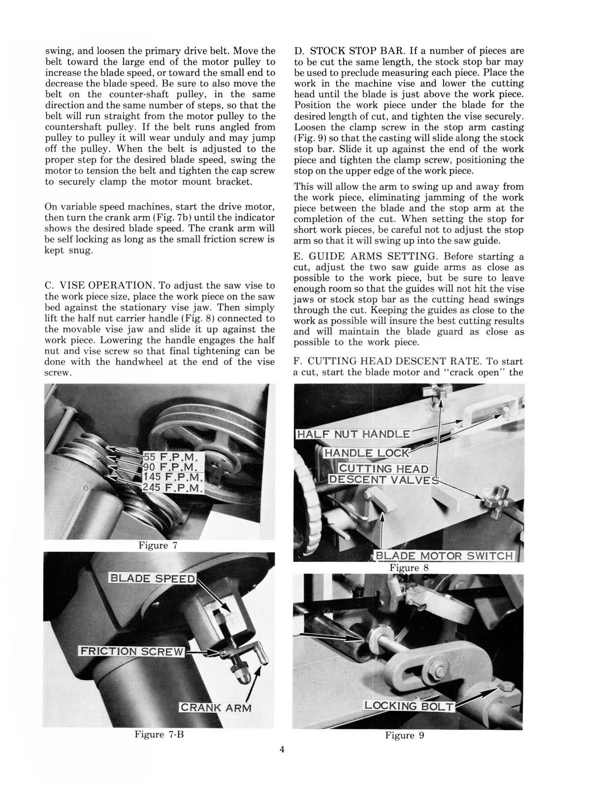 W.F. Wells Horizontal Bandsaw L-9 Operator, Maint, & Parts LIst Manual #1828