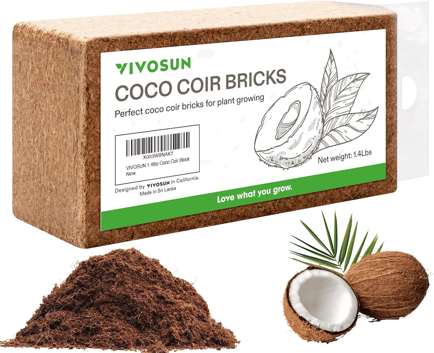 VIVOSUN Coco Coir Brick,100% Natural Organic Compressed Coconut Coir Fiber