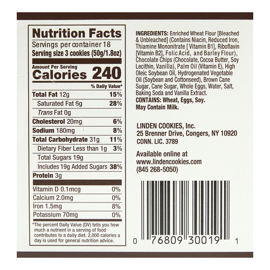 NEW Linden's Chocolate Chip Cookies, 3 ct./18 pk - Kosher Chocolate Chip Cookies