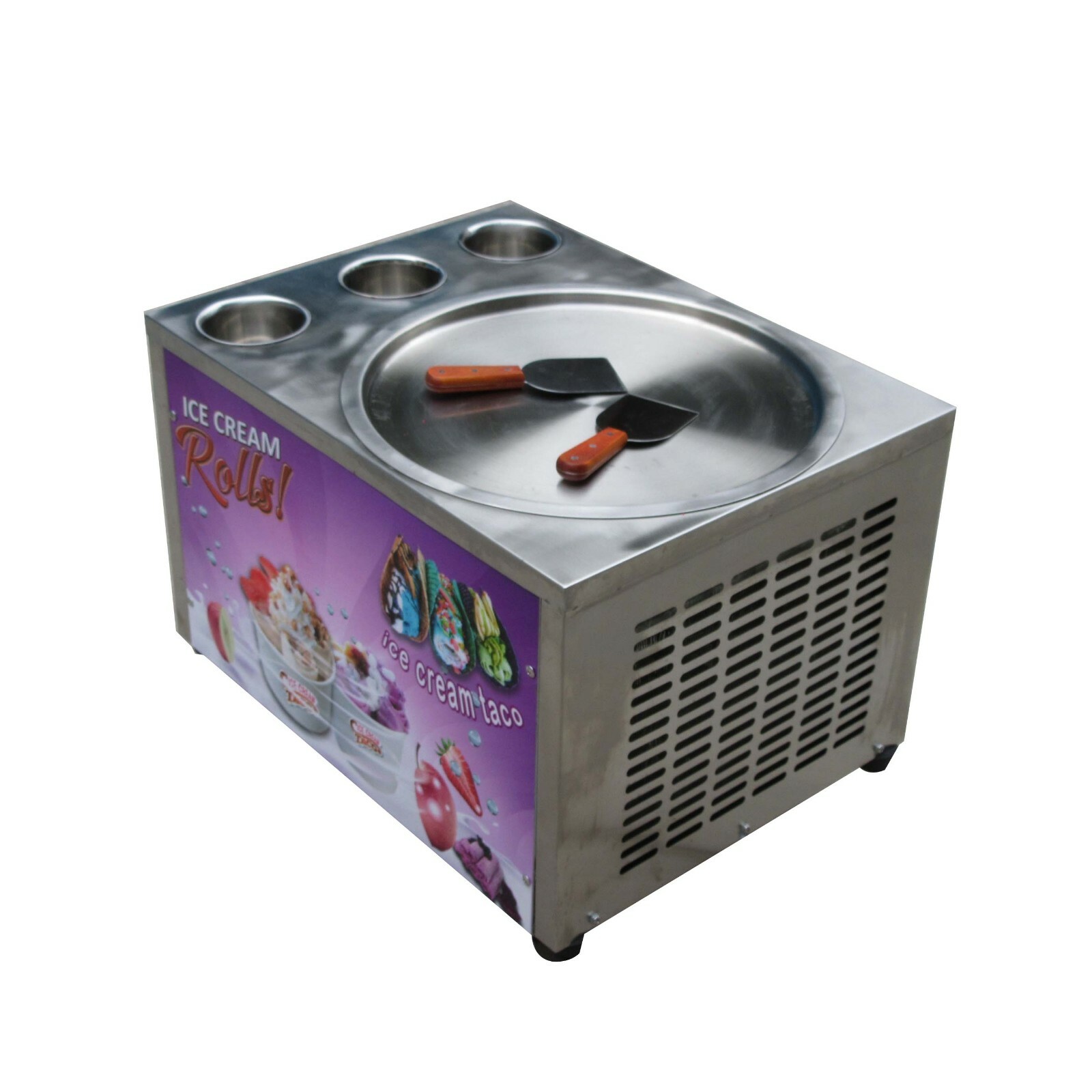 110V Countertop 45cm (18") single round pan with 3 tanks fried ice cream machine