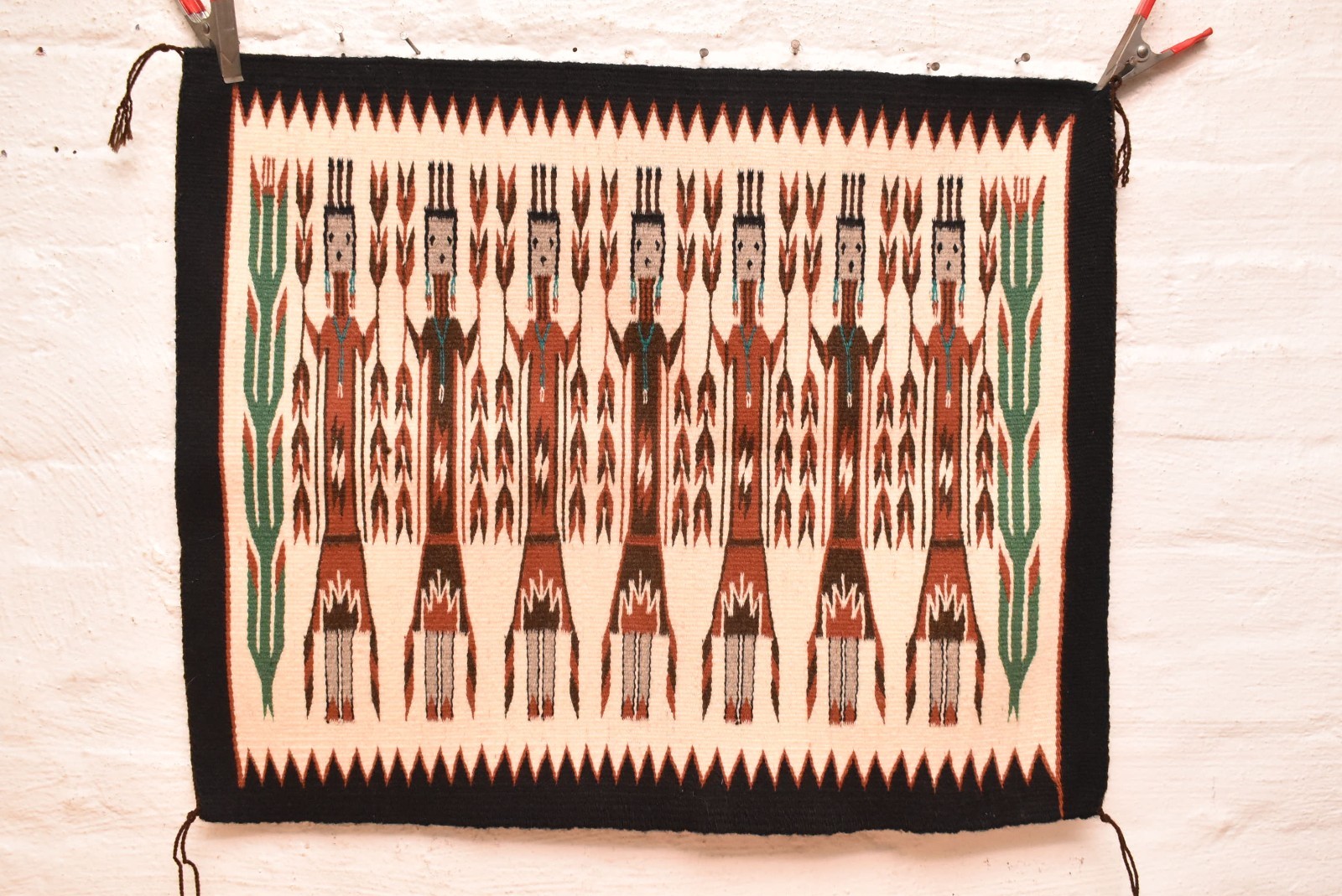 Antique Navajo Rug Native American Indian Yei Pictorial Weaving 27x22 Textile