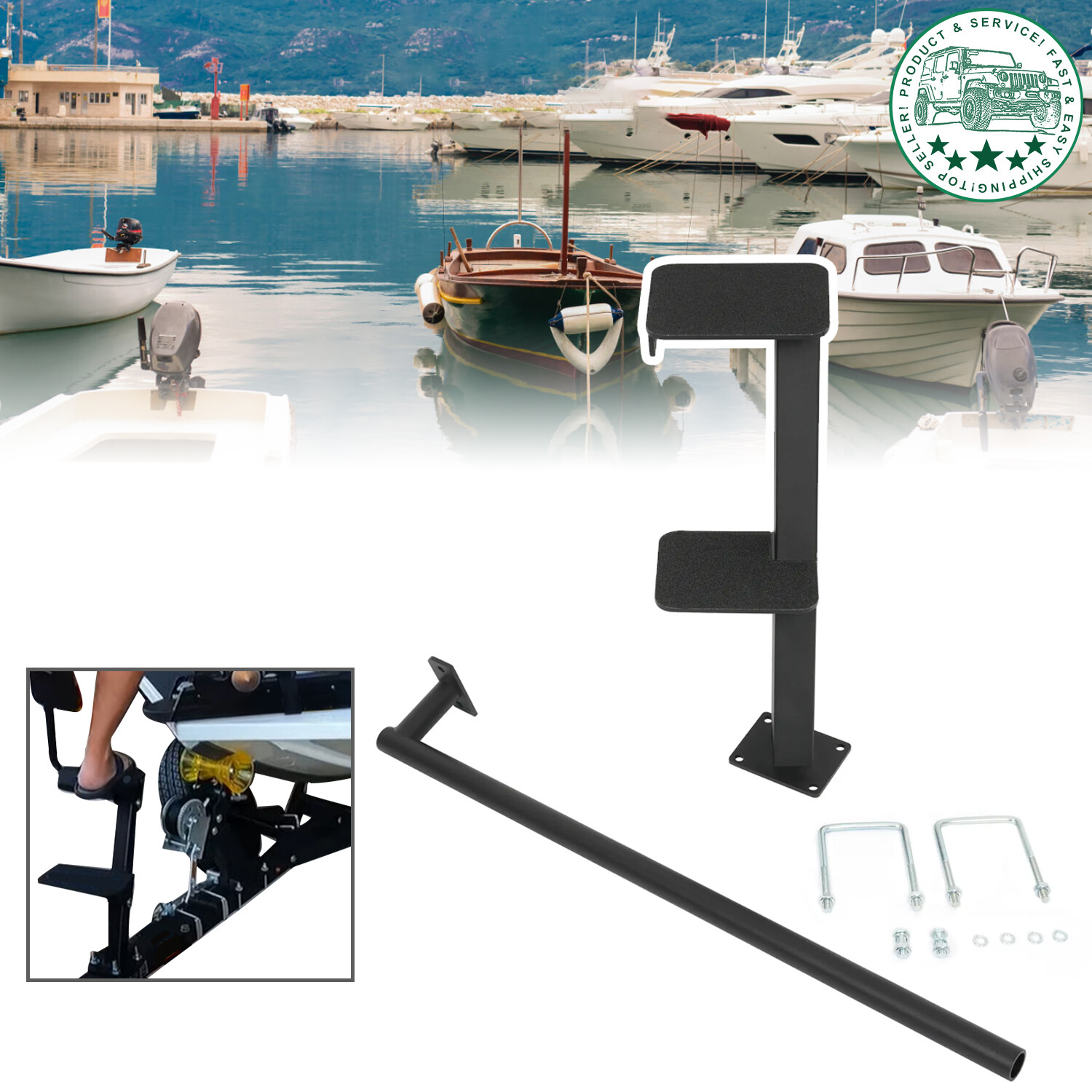Boat Trailer Dual Steps Universal Rotatable 360 For Bass Pontoon Hunting Boats